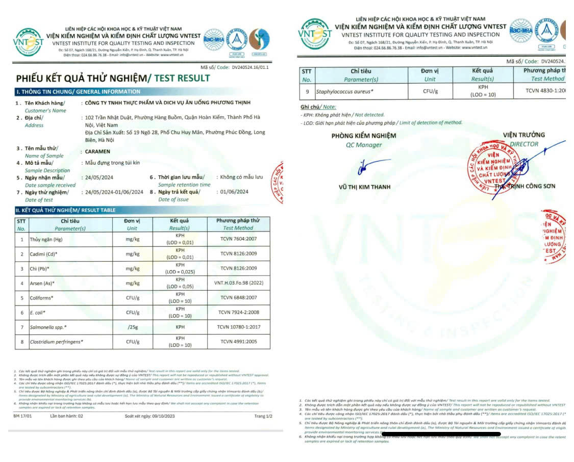 Kết quả sản phẩm caramen - Công Ty TNHH Thực Phẩm và Dịch Vụ Ăn Uống Phương Thịnh