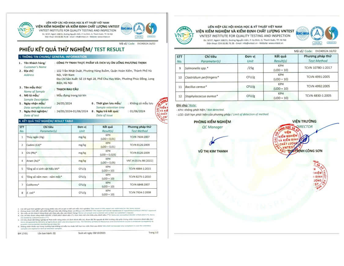 Kết quả sản phẩm thạch rau câu - Công Ty TNHH Thực Phẩm và Dịch Vụ Ăn Uống Phương Thịnh