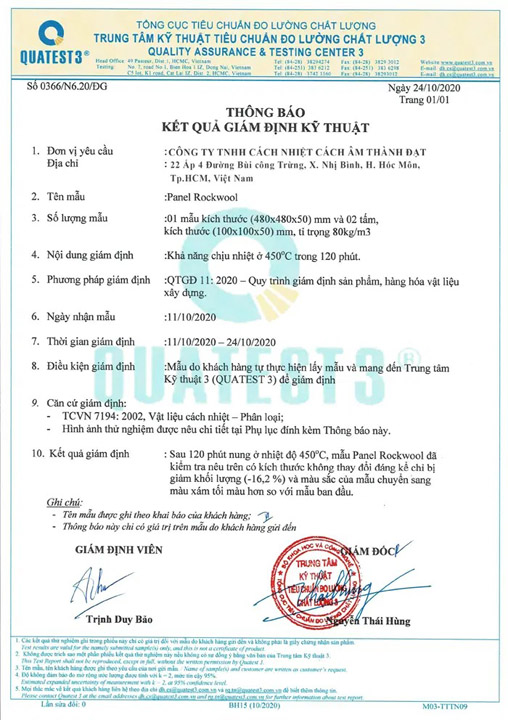 Kết quả giám định kỹ thuật Quatest