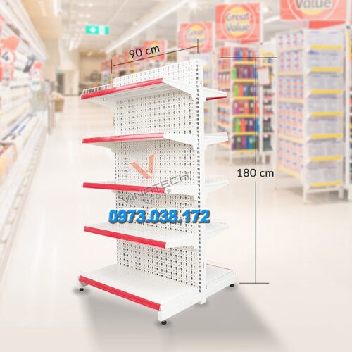 Kệ siêu thị đôi tôn lỗ 10 tầng 1.8m x 0.9m - Kệ Chứa Hàng Pentech - Công Ty TNHH Dịch Vụ Công Nghệ Pentech