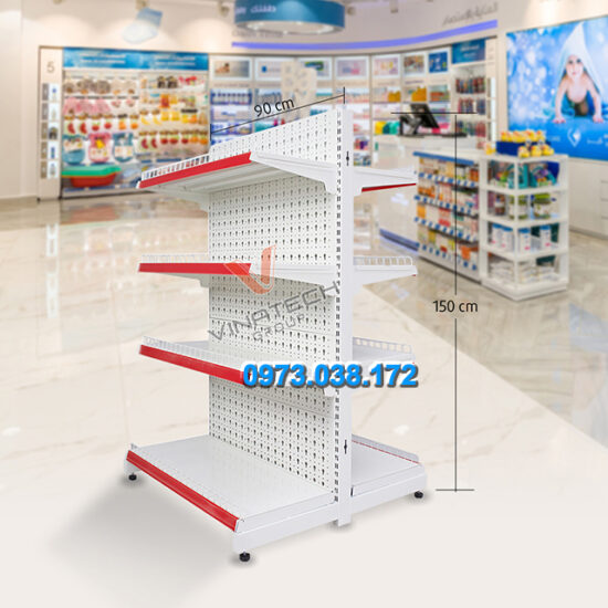 Kệ siêu thị đôi tôn lỗ 8 tầng 1.5m x 0.9m - Kệ Chứa Hàng Pentech - Công Ty TNHH Dịch Vụ Công Nghệ Pentech