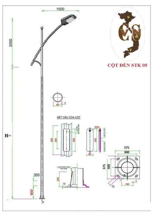 Trụ đèn cao áp  - Trụ Đèn Chiếu Sáng Việt Nam - Công Ty TNHH Sản Xuất Thương Mại Dịch Vụ Xuất Nhập Khẩu Chiếu Sáng Việt Nam