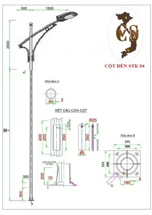 Trụ đèn cao áp  - Trụ Đèn Chiếu Sáng Việt Nam - Công Ty TNHH Sản Xuất Thương Mại Dịch Vụ Xuất Nhập Khẩu Chiếu Sáng Việt Nam