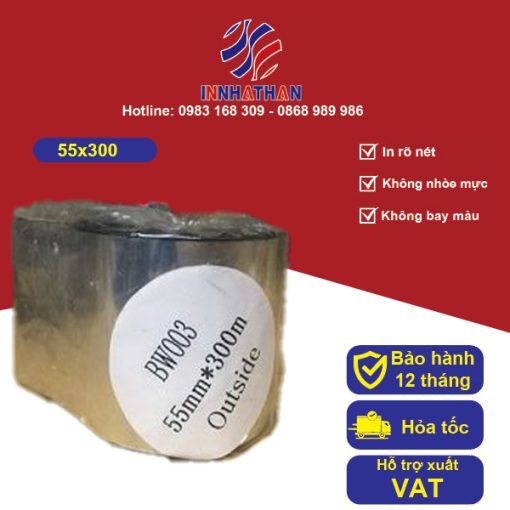 Mực in mã vạch Wax 55mmx300m - In ấn Nhật Hàn - Công Ty TNHH In Nhật Hàn