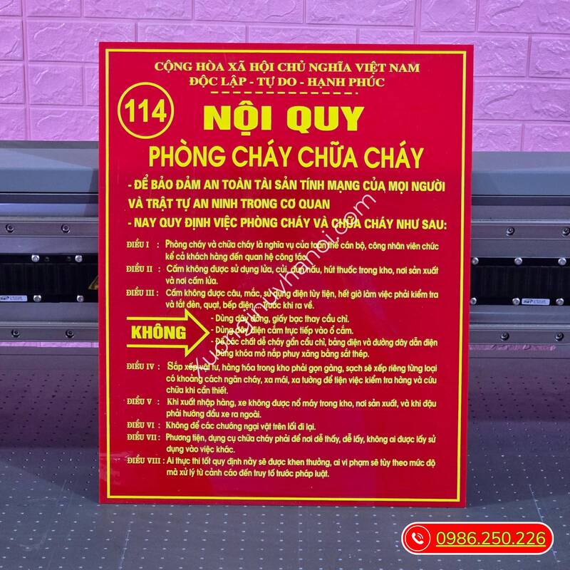 Biển nội quy in UV