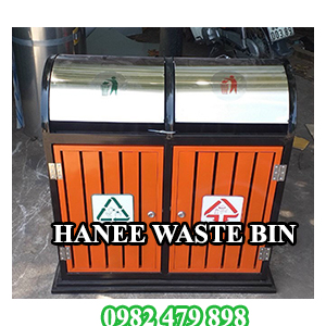 Thùng rác gỗ đôi ngoài trời