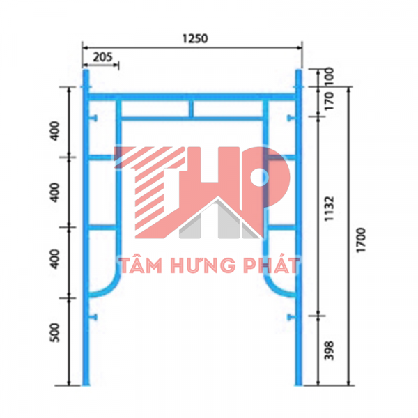 Bộ giàn giáo hoàn thiện 1.7m dày 1.4mm - Giàn Giáo & Cốp Pha Thép Tâm Hưng Phát - Công Ty TNHH Chế Biến Lâm Sản Và Xây Dựng Tâm Hưng Phát