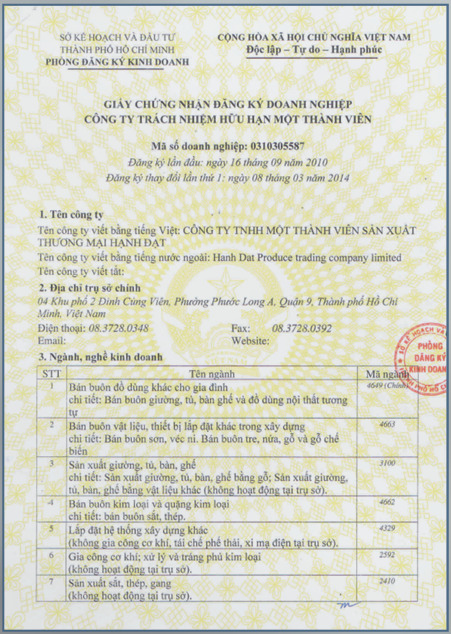 Chứng nhận đăng ký doanh nghiệp