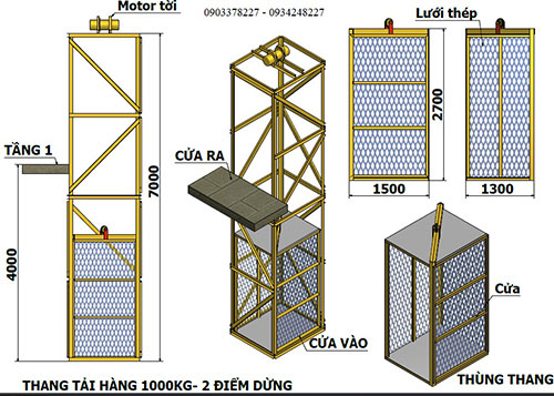 Bản vẽ thang nâng hàng 1000Kg - Vận Thăng Hoàng Gia - Công Ty TNHH TM DV Cơ Khí Hoàng Gia