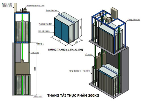 Bản vẽ thang nâng hàng 200Kg - Vận Thăng Hoàng Gia - Công Ty TNHH TM DV Cơ Khí Hoàng Gia