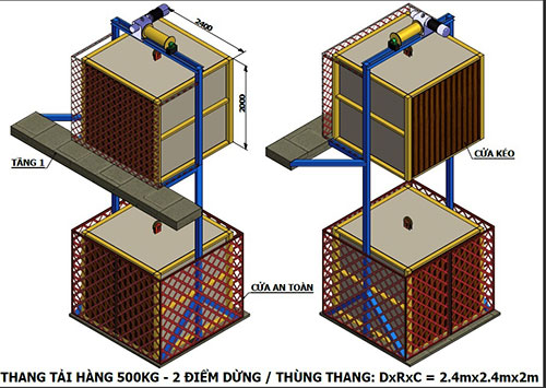 Bản vẽ thang nâng hàng 500Kg - Vận Thăng Hoàng Gia - Công Ty TNHH TM DV Cơ Khí Hoàng Gia