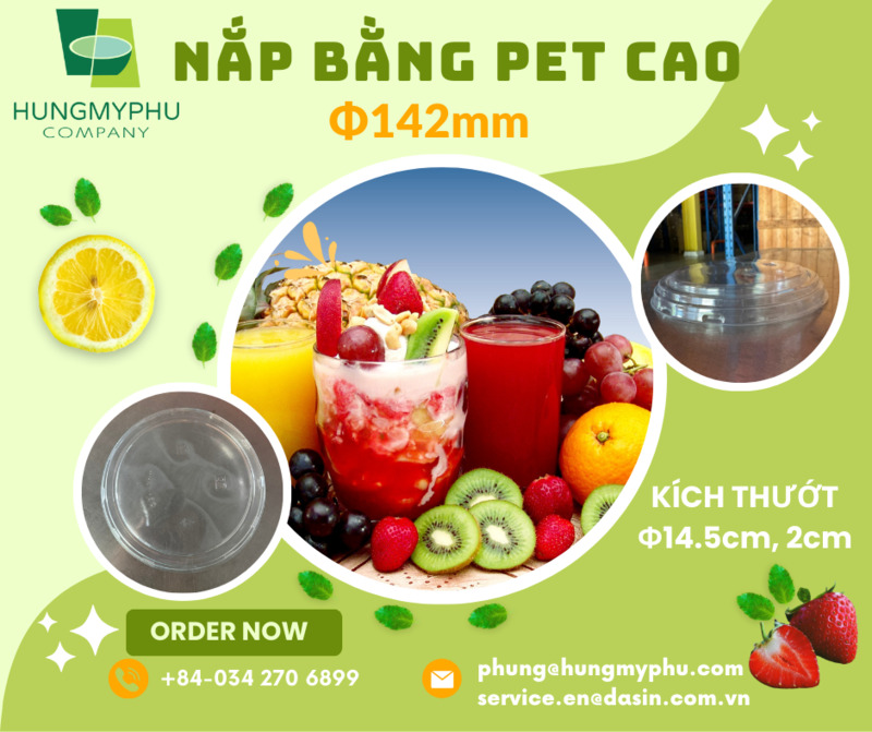 Nắp bằng PET cao 142mm - Ly Cốc Giấy Hưng Mỹ Phú - Công Ty TNHH Hưng Mỹ Phú