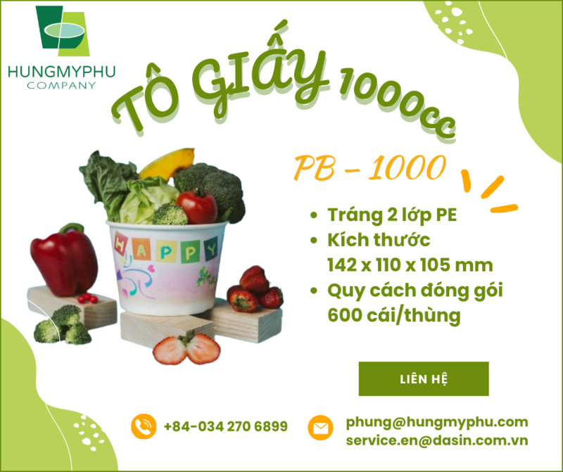 Tô giấy 1000cc model PB 1000 - Ly Cốc Giấy Hưng Mỹ Phú - Công Ty TNHH Hưng Mỹ Phú