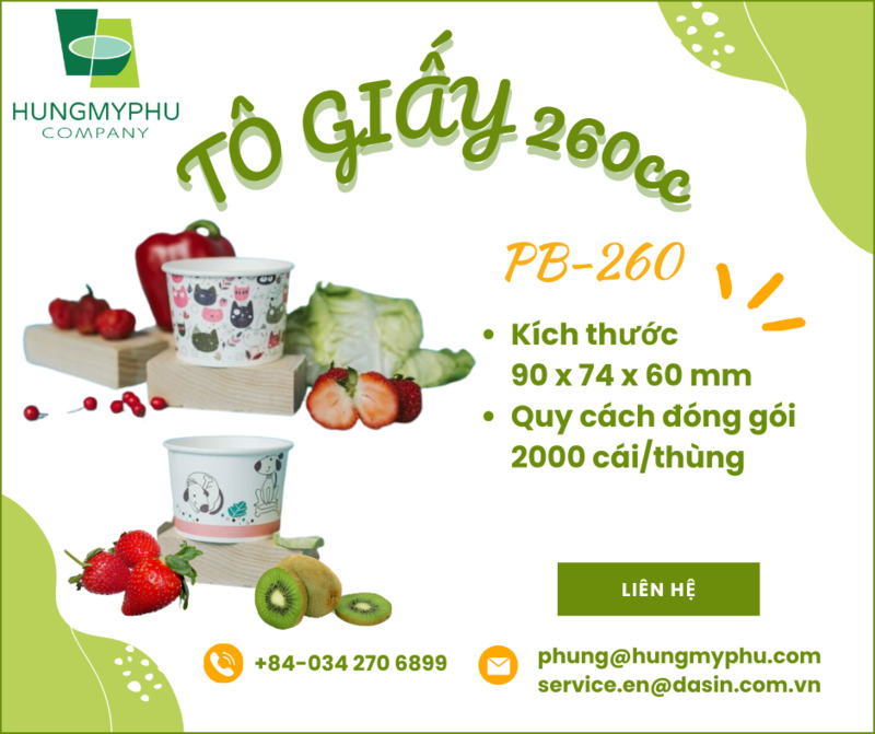 Tô giấy 260cc model PB 260 - Ly Cốc Giấy Hưng Mỹ Phú - Công Ty TNHH Hưng Mỹ Phú