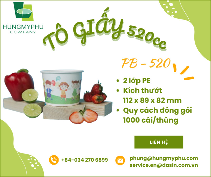 Tô giấy 520cc model PB 520 - Ly Cốc Giấy Hưng Mỹ Phú - Công Ty TNHH Hưng Mỹ Phú