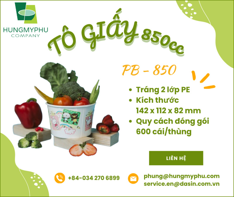 Tô giấy 850cc-model PB 850 - Ly Cốc Giấy Hưng Mỹ Phú - Công Ty TNHH Hưng Mỹ Phú