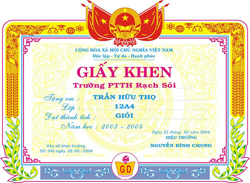 In giấy khen - Công Ty TNHH Quảng Cáo Và In Ấn Việt Nhật