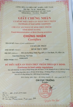 Giấy chứng nhận vệ sinh an toàn thực phẩm - Yến Sào Hightnest - Công Ty TNHH Thẩm Mỹ Hoài An