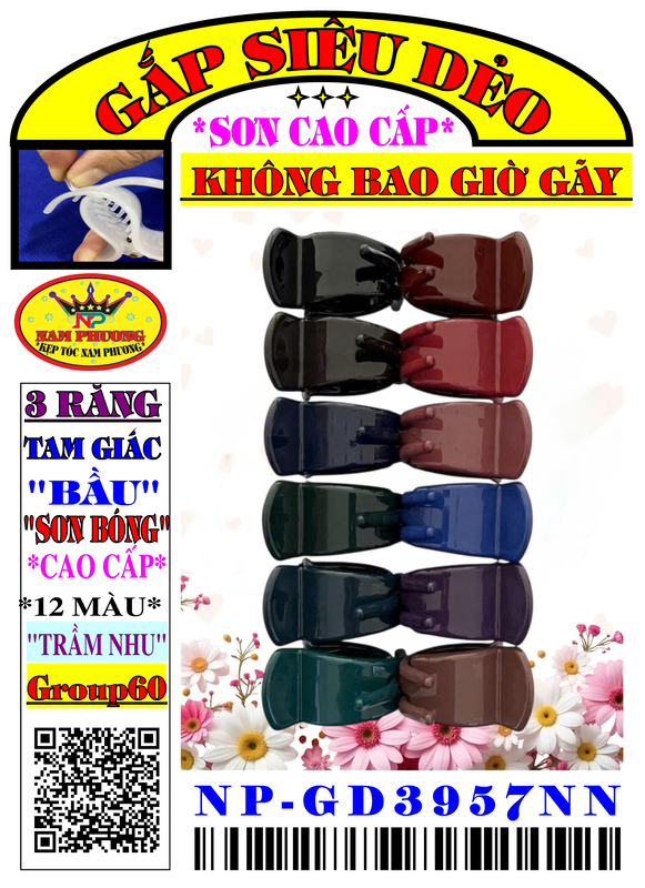 Kẹp tóc 3 răng GD3957NN-G60