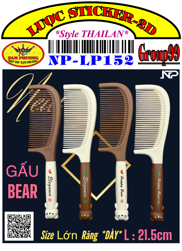 Lược lớn gấu răng dày (Sticker) 2 màu