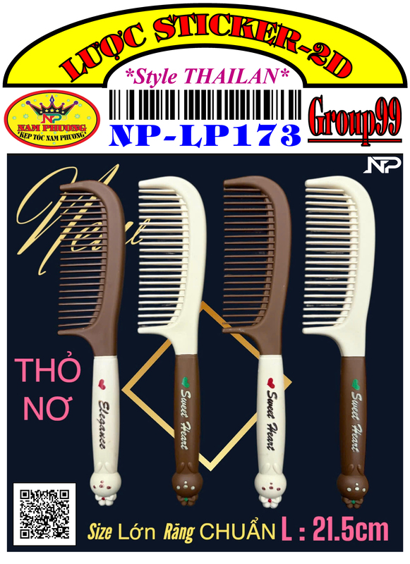 Lược lớn thỏ răng chuẩn (Sticker) 2 màu