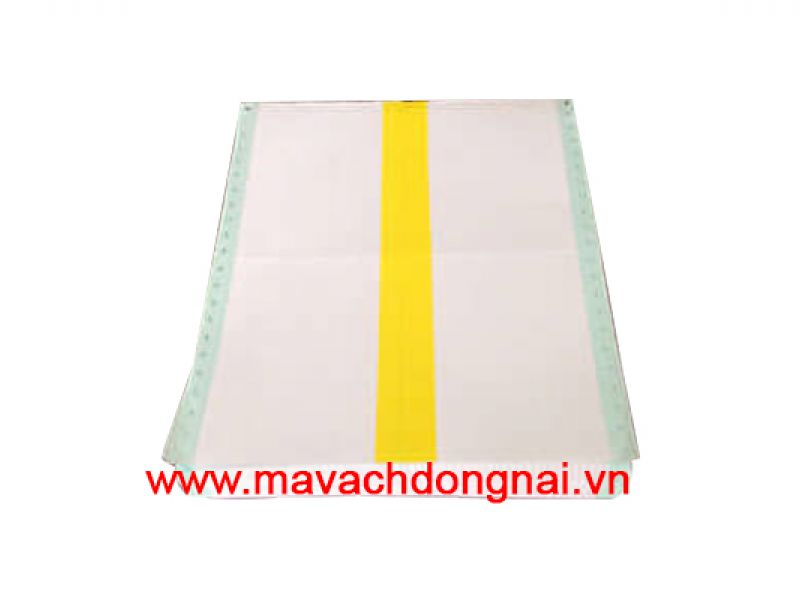 Tem Decal trắng đục lỗ có đường vàng ở giữa - In Tem Nhãn Decal Mã Vạch Đồng Nai - Công Ty TNHH Mã Vạch Đồng Nai