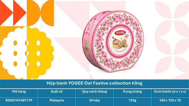 Hộp bánh Yogee Oat Festive Collection hồng - Quà Tết & Hạt Dinh Dưỡng Cô Ba Chang - Công Ty TNHH Thương Mại Dịch Vụ Cô Ba Chang