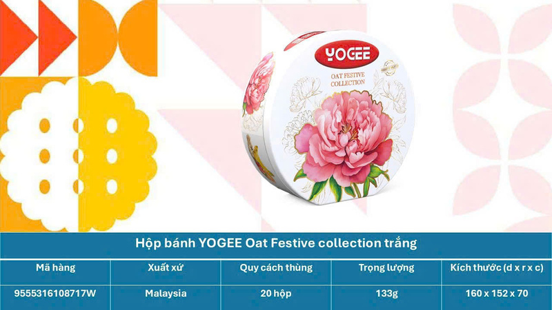 Hộp bánh Yogee Oat Festive Collection trắng - Quà Tết & Hạt Dinh Dưỡng Cô Ba Chang - Công Ty TNHH Thương Mại Dịch Vụ Cô Ba Chang