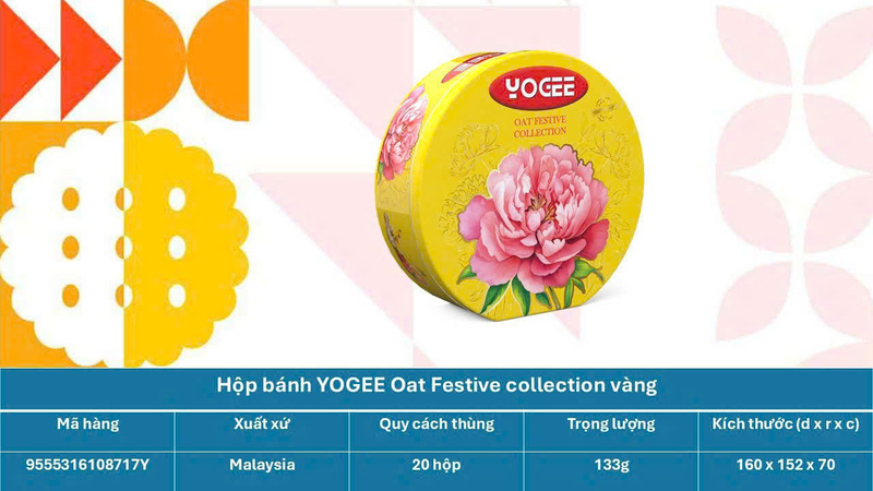 Hộp bánh Yogee Oat Festive Collection vàng - Quà Tết & Hạt Dinh Dưỡng Cô Ba Chang - Công Ty TNHH Thương Mại Dịch Vụ Cô Ba Chang