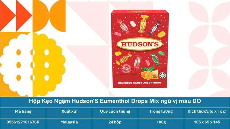 Hộp kẹo ngậm Hudson Eumenthol Drops Mix ngũ vị màu đỏ - Quà Tết & Hạt Dinh Dưỡng Cô Ba Chang - Công Ty TNHH Thương Mại Dịch Vụ Cô Ba Chang