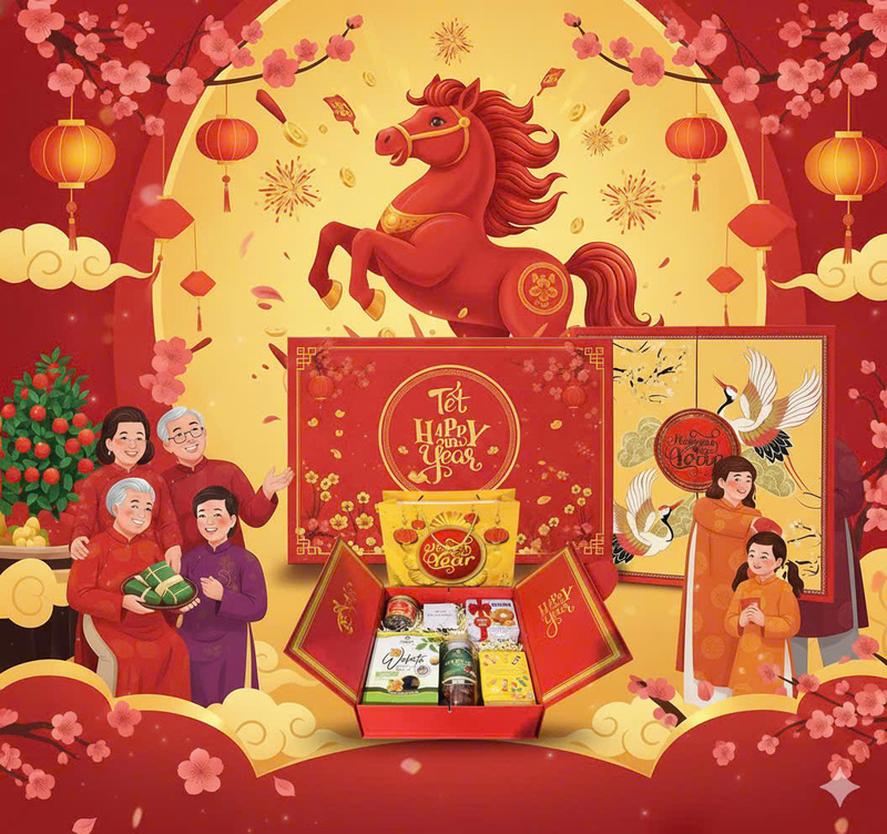 Giỏ quà tết, hộp quà tết mix theo yêu cầu