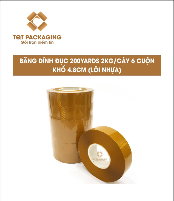 Băng dính đục 2kg/cây 6 cuộn (lõi nhựa) - Thùng Carton In Flexo - Chi Nhánh Công Ty TNHH Bao Bì TQT Tại Hà Nội