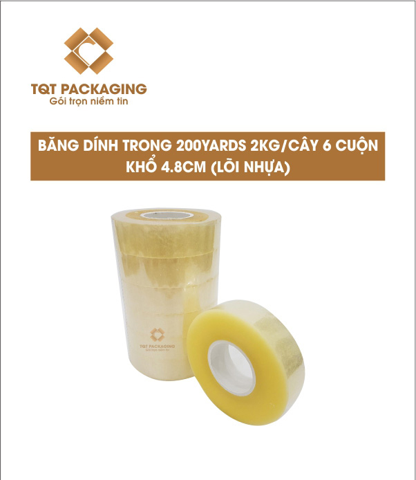 Băng dính trong 2kg/cây 6 cuộn(lõi nhựa)