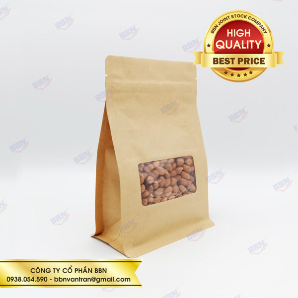 Túi đáy bằng zipper giấy kraft nâu cửa sổ - Bao Bì Túi Zip BBN - Công Ty Cổ Phần BBN