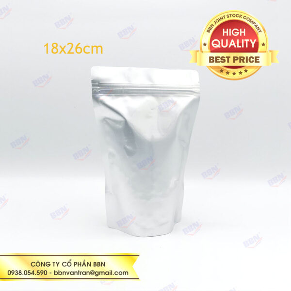 Túi zipper nhôm đáy đứng 2 mặt bạc - Bao Bì Túi Zip BBN - Công Ty Cổ Phần BBN