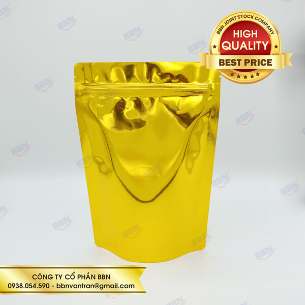 Túi zipper nhôm đáy đứng 2 mặt vàng - Bao Bì Túi Zip BBN - Công Ty Cổ Phần BBN