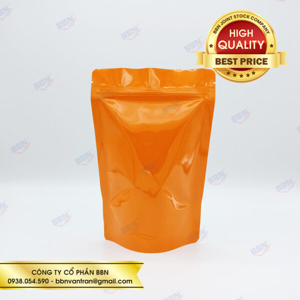 Túi zipper nhôm đáy đứng mặt trong mặt cam - Bao Bì Túi Zip BBN - Công Ty Cổ Phần BBN