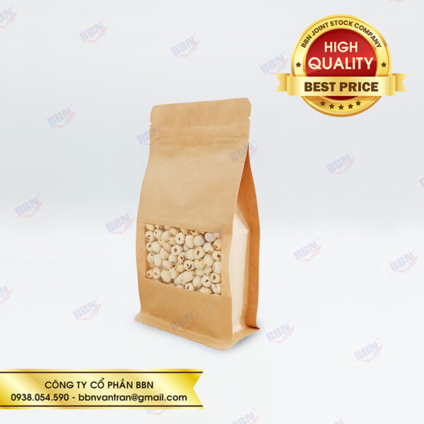 Túi đáy bằng zipper giấy kraft nâu cửa sổ 10x20cm - Bao Bì Túi Zip BBN - Công Ty Cổ Phần BBN