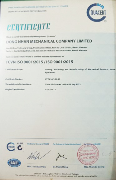 ISO 9001:2015 - Đúc Đồng Đại Hữu - Công Ty TNHH Đồng Đại Hữu