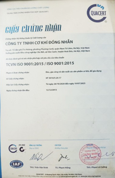 ISO 9001:2015 - Đúc Đồng Đại Hữu - Công Ty TNHH Đồng Đại Hữu