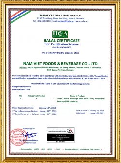 HALAL GCC - Nước Giải Khát Nam Việt - Công Ty Cổ Phần Thực Phẩm Và Nước Giải Khát Nam Việt