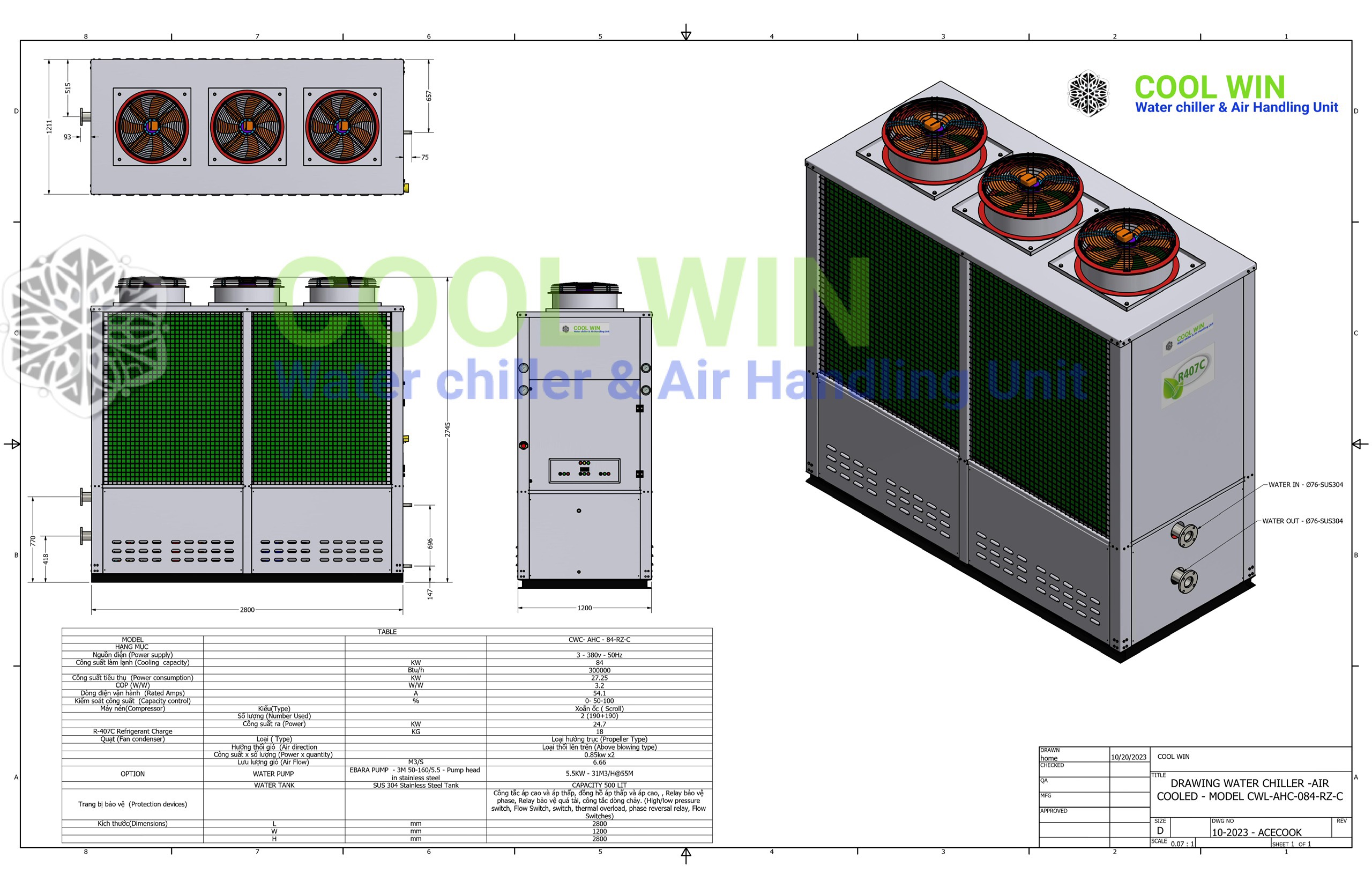 Water chiller giải nhiệt gió 30-60HP - Máy Lạnh Chiller VMV - Công Ty TNHH Một Thành Viên Thương Mại Dịch Vụ Kỹ Thuật Lạnh VMV