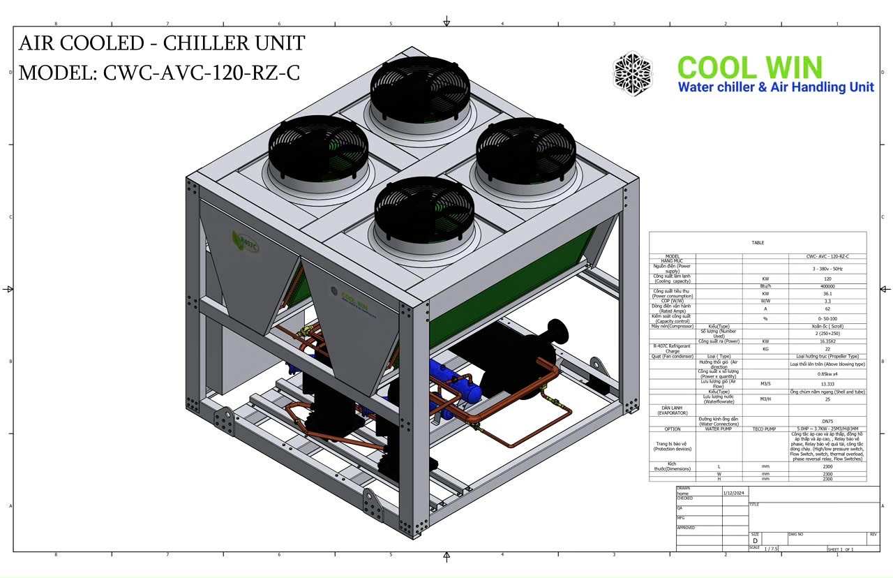 Water chiller giải nhiệt gió 40-50HP - Máy Lạnh Chiller VMV - Công Ty TNHH Một Thành Viên Thương Mại Dịch Vụ Kỹ Thuật Lạnh VMV