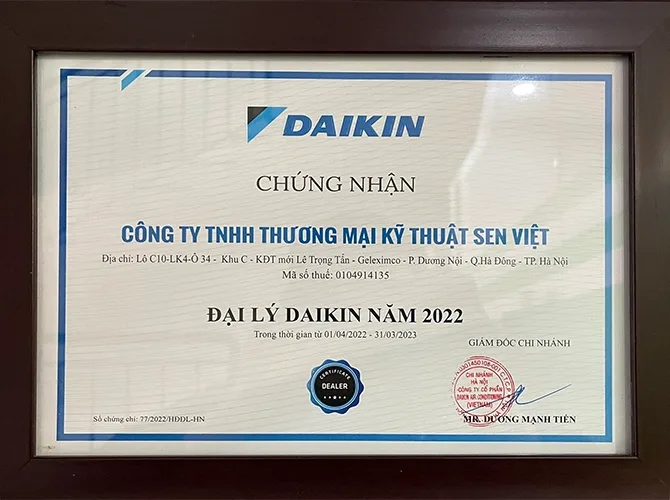 Chứng nhận đại lý Daikin Proshop 2022