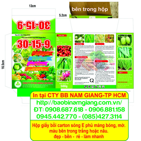 In hộp giấy bồi carton sóng E phủ màng bóng, mờ