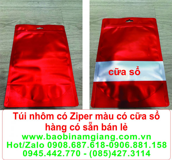 Túi nhôm zipper đỏ có cửa sổ