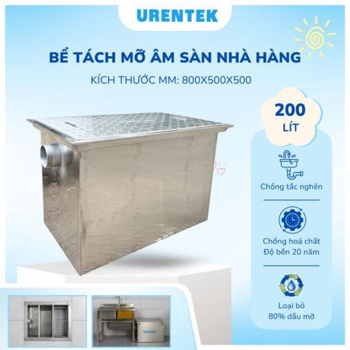 Bể tách mỡ inox 200 lít Urentek