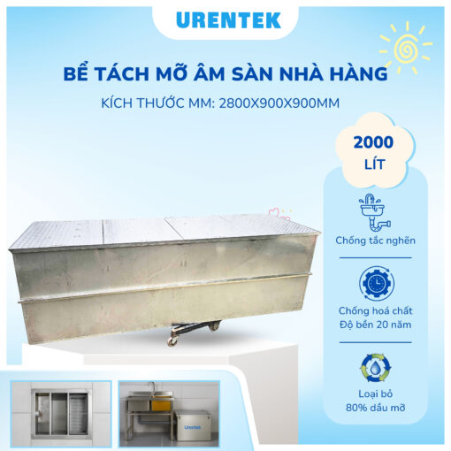 Bể tách mỡ âm sàn inox 2000 lít