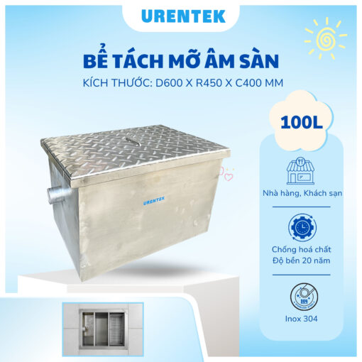 Bể Tách Mỡ Âm Sàn 100L – Bẫy mỡ inox 304
