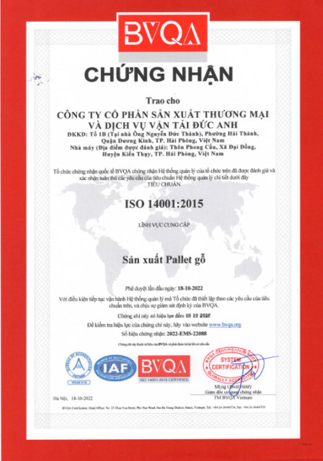 Chứng chỉ ISO 14001:2015